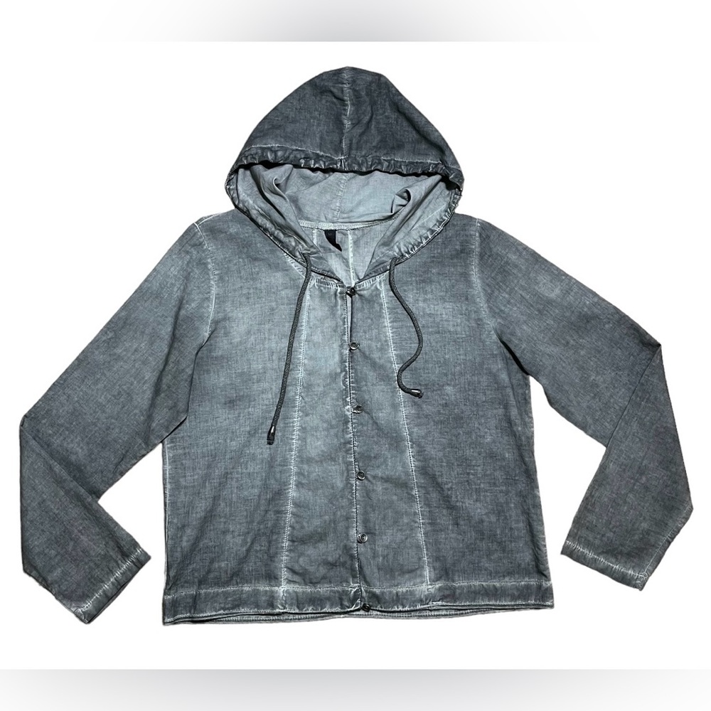 Inizio Lightweight Cotton Button Down Hooded  Jacket In Charcoal Sz M